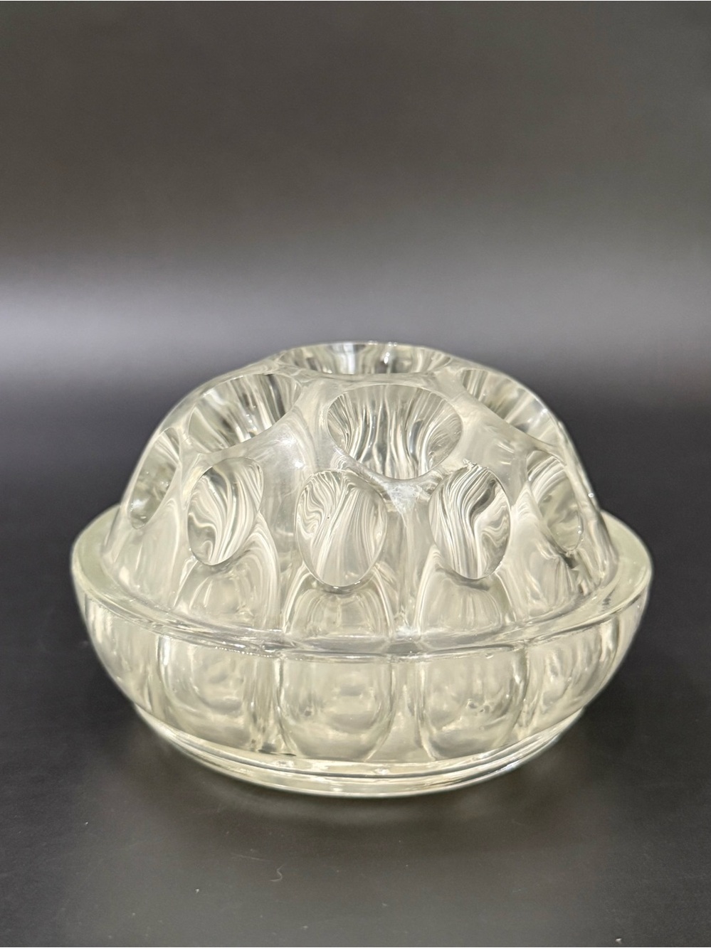 Vintage Reims Clear Glass 19-Hole Dome Flower Frog